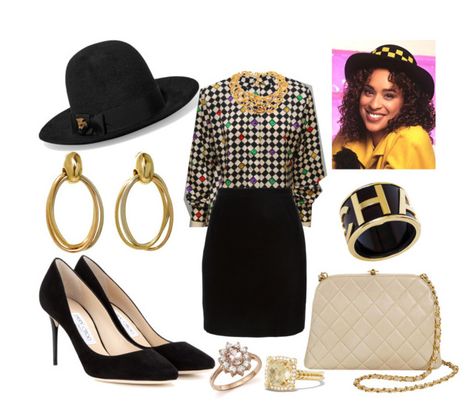 "Hilary Banks" by theblockvintage ❤ liked on Polyvore featuring Gucci, Thierry Mugler, Jimmy Choo, Cartier, Chanel, Bloomingdale's and David Yurman Hilary Banks Outfits, Hilary Fresh Prince, Zombie Couple Costume, Hilary Banks, Bday Brunch, Tv Characters Outfits, Top Halloween Costumes, Beyonce Outfits, Old School Fashion