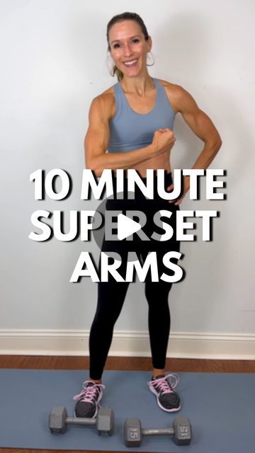 Chrissa Benson | Health & Fitness Expert for Women over 35 on Instagram: "Full directions below for you to save this post and come back to it over and over! . 🤚But first - a workout without a plan is just a workout. A plan gets RESULTS! So if you want my toned arms program that includes a 30-day plan with lots of 10 minute upper body workouts you can do from home (at ANY age) to tone up your arms, shoulders, and back, comment: TONEDARMS below (*and be sure to follow me @physicalkitchness or the message won’t show!) and I’ll send you info on how to sign up! . This two-superset arms workout is so quick but so good! Here’s what you’re going to do: . SUPERSET 1️⃣: 12 shoulder presses into 12 reverse-grip bent over rows  . 15 second rest  . SUPERSET 2️⃣: 12 cross-body hammer curls into 12 upri Arm Workout Women Challenge 30 Day, Arms Back And Shoulders Workout, Middle Section Workout, Quick Arm Workout Women, Women Arm Weight Workout, 3 Week Arm Transformation, Arm Finisher Workout, 20 Min Arm Workout Women, Arm Toning Workout Women