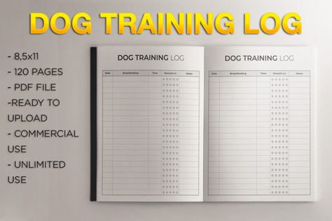 Dog Training Log Template (No Bleed Design) – 8,5″ x 11″  ∙∙∙∙∙∙∙∙∙∙∙∙∙∙∙∙∙∙∙∙∙∙∙∙∙∙∙∙∙∙∙∙∙∙∙∙∙∙∙∙∙∙∙∙∙∙∙∙∙∙∙∙∙∙∙∙∙∙∙∙∙  This is a template for KDP low contents... Book Publishing Design, Interiors 2023, Training Journal, Publishing Design, Notebook Templates, Household Planner, Dog Info, Unique Book, Logo Background