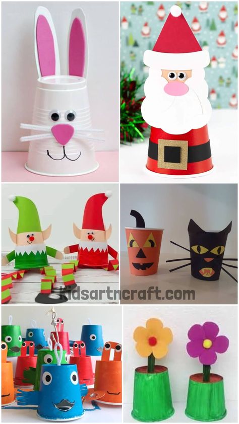 Small Paper Cup Craft Ideas Paper Cup Puppet, Plastic Cup Crafts, Paper Cup Crafts, Potions Recipes, 14th August, Kids Craft Room, Arts And Crafts For Teens, Santa Crafts, Basket Crafts