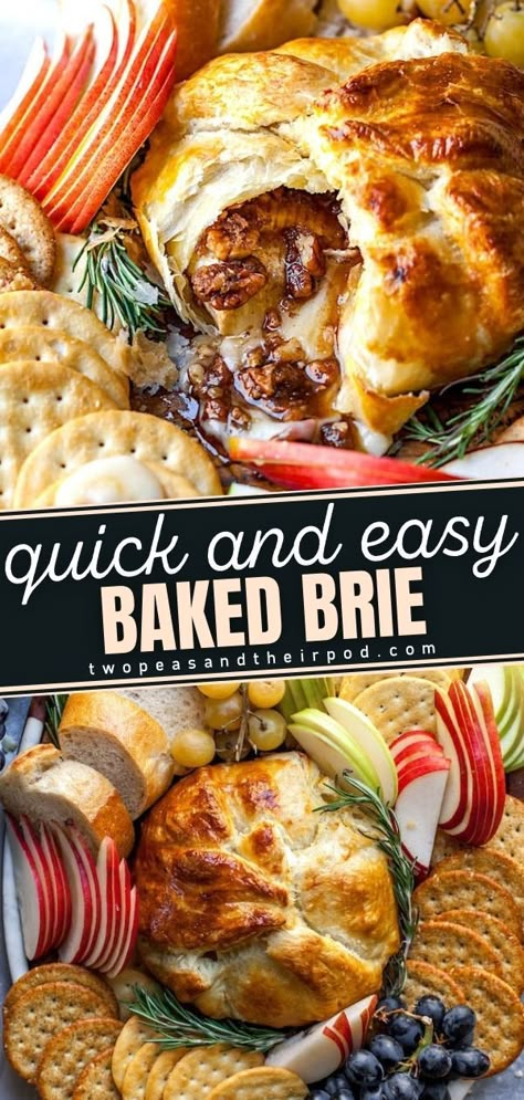 What To Serve With Baked Brie, Baked Brie Easy, Pastry Baked Brie, Baked Brie Puff Pastry, Easy Baked Brie Recipe, Brown Sugar Pecans, Brie Cheese Recipes, Easy Holiday Baking, Pecan Baked Brie