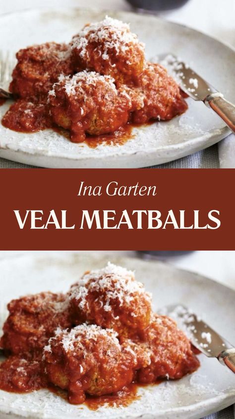 Ina Garten Veal Meatballs Ground Veal Meatballs, Ina Garten Meatballs, Ground Veal Recipes, Veal Meatballs Recipe, Veal Parmesan Recipe, Hamburger Meatballs, Ground Veal, Sausage Italian, Veal Parmesan