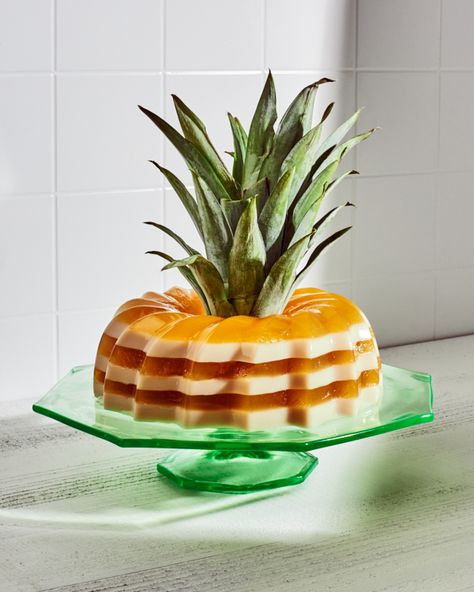 Piña Colada Layered Gelatin Dessert | Redpath Sugar 50s Food, Dessert Pineapple, Pineapple Jello, Layered Jello, Gelatin Molds, Gelatin Dessert, Jello Mold, Small Microwave, Jello Molds