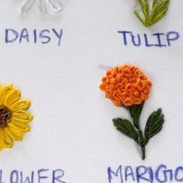 Embroidered Marigold Flower, Embroidery Marigold, Embroidered Marigold, Marigold Embroidery, Tutorial Embroidery, Nature Embroidery, New Embroidery, Marigold Flower, Hand Embroidery Flowers