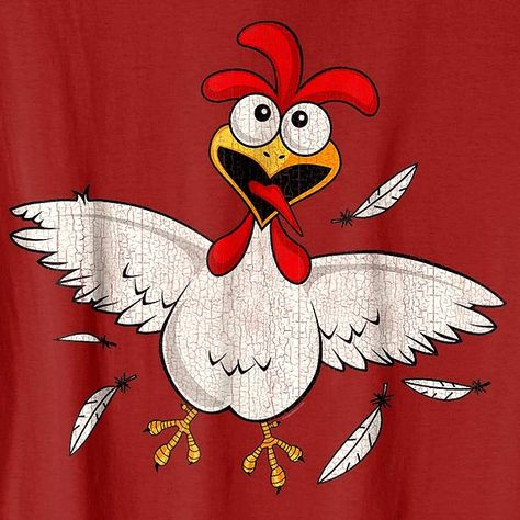 Funny chicken shirt for women, men, girls and boys. Crazy chicken T-shirt graphic. Crazy chicken lady shirt, cool cartoon chicken tee with wings and feathers. A great graphic tee design. Funny shirt for anyone available on 5 color T shirts. Visit shirt page on Amazon. #funnyshirts #funnytshirts #chickenshirts Funny Chicken Paintings, Funny Chickens Art, Chicken Art Funny, Funny Chicken Painting Easy, Crazy Chicken Drawing, Painted Chickens, Chicken Wisdom, Chicken Pics, Chicken Tattoo