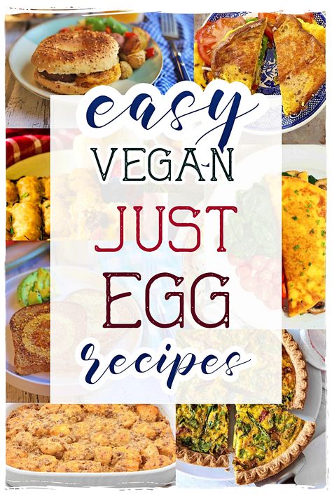 Easy Vegan Just Egg Recipes Just Egg Muffins Vegan, Egg Alternatives Breakfast, Just Egg Vegan Recipes, Egg Bake With Bread, Just Egg Recipes, Wfpb Vegan, Eggless Breakfast, Vegan Breakfast Casserole, Vegan Bagel