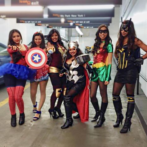 145 Likes, 8 Comments - FABULOUSLY Ruchie 💋 (@ruchiempatel) on Instagram: “That time we transformed into superheroes 👻 #transformationtuesday #halloween2014 #squadgoals” 8 People Costume Ideas, Avengers Halloween Costume Group, 8 Group Halloween Costumes, 8 Person Halloween Costume Ideas, 5 Group Costume Ideas, 12 Person Halloween Costume, Halloween Theme Costumes Group, Creative Group Costume Ideas, Group Halloween Costumes Superhero