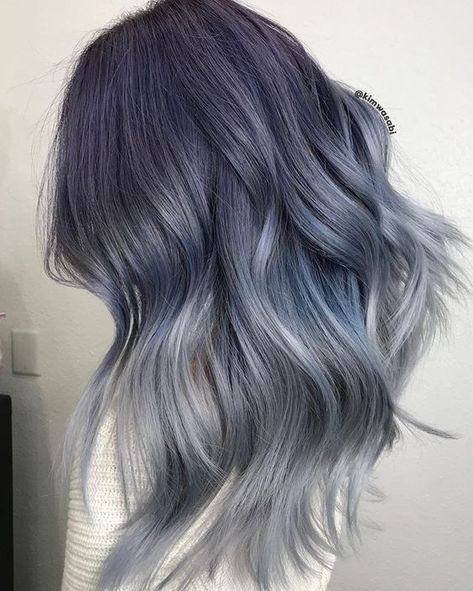 Grey Hair Korean, Silver Hair Styles, Smokey Blue Hair, Silver Hairstyles, Silver Blue Hair, Fox Hair Dye, Blue Grey Hair, Girly Hairstyles, Dark Blue Hair