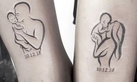 Matching Parent Tattoos, Meaningful Family Tattoos, Badass Tattoo Ideas, Newborn Tattoo, Good Family Tattoo, Tattoo For My Son, Mom Baby Tattoo, Tattoos For Baby Boy, Memorial Tattoo Ideas