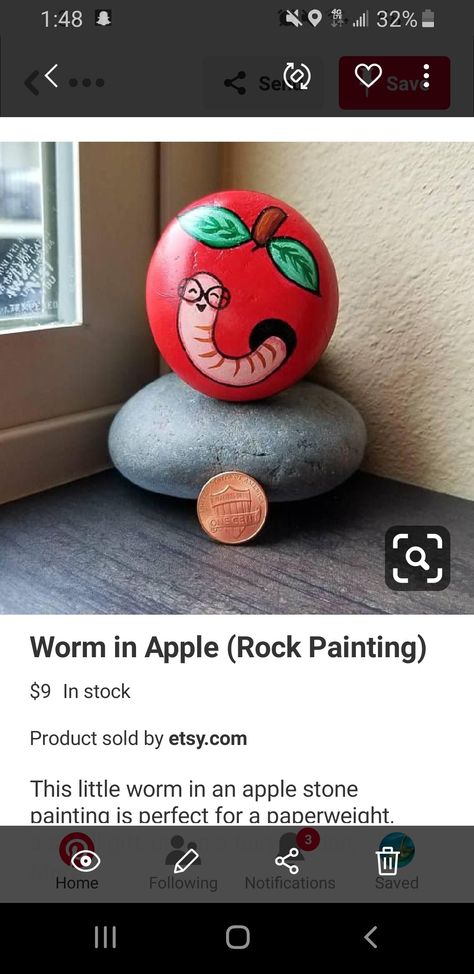 Worm Rock Painting, Apple Painted Rock, Apple Rock Painting, Apple Painting, Painted Shells, Autumn Painting, Landscaping With Rocks, Rock Painting Art, Stone Painting