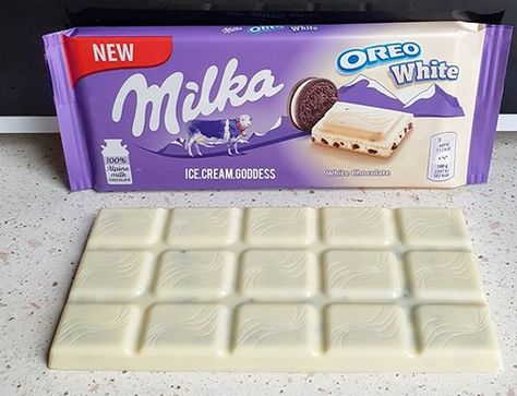 Chocolate Milka Oreo, Oreo White Chocolate, Milka Choco, Milka Chocolate, Oreo Filling, Gum Flavors, Oreo Biscuits, Oreo Cream, White Chocolate Bar