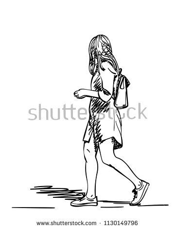 Walking Side View Reference, People Walking Side View, Walking Side View Drawing Reference, Woman Walking Drawing, People Walking Drawing, Walking Sketch, Walking Side View, Woman Summer Dress, Side Reference