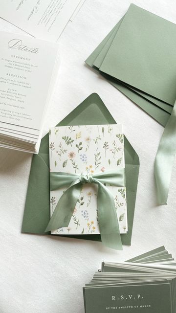 Spring Garden Wedding Invitations, Spring Pastel Wedding Invitations, Wedding Invitations Green And Pink, Floral Invitation Suite, Trifold Wedding Invitations, Sage Wedding Invite, Trifold Invitation, Wedding Invitations Spring, Floral Pastel Wedding Invitations