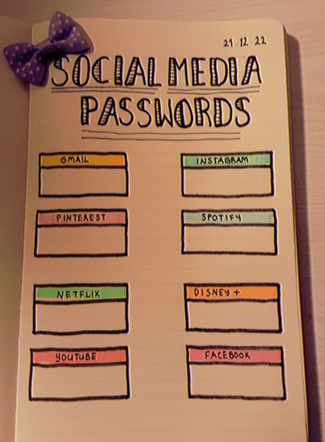 Strong Password Ideas Instagram, Password Book Ideas, Diy Password Book, Bullet Journal Password Page, Social Media Passwords, 2025 Journal, Password Notebook, Password Journal, Notebook Idea