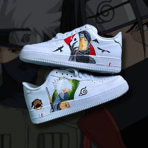 Itachi and Kakashi inspired Nike Air force 1s straight out of #naruto #anime Custom Nike Shoes Air Force, Itachi And Kakashi, Anime Air Force 1, Custom Nike Air Force 1, Custom Nike Air Force, Shoes Air Force, Nike Shoes Air Force, Nike Air Force 1s, Nike Shoes Air