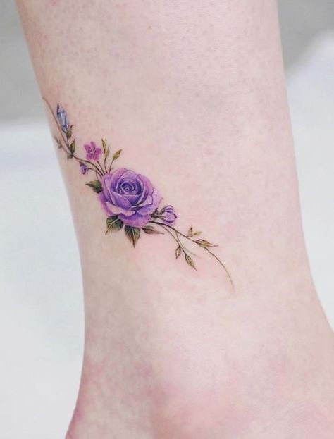 Purple Rose Tattoo, Purple Flower Tattoos, Purple Butterfly Tattoo, Purple Rose Tattoos, Flor Tattoo, Purple Tattoos, Daughter Tattoo, Rose Tattoos For Women, Rose Tattoos For Men