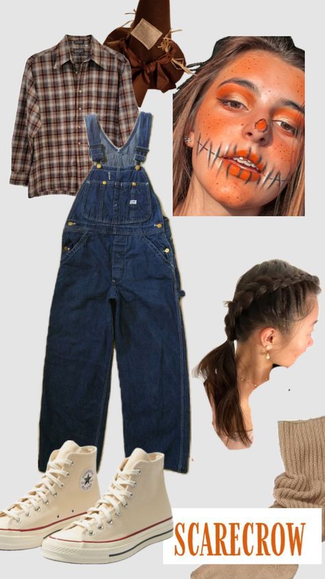 Cute Scarecrow Costume, Scarecrow Halloween Costume, Scarecrow Outfits, Scarecrow Halloween Makeup, Easy Couples Costumes, Halloween Costumes Scarecrow, Crow Costume, Scarecrow Halloween, Teacher Halloween Costumes