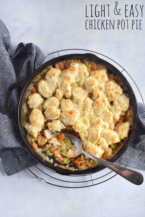 Light Chicken Pot Pie, Healthy Chicken Pot Pie Recipe, Costco Rotisserie Chicken, Chicken Ideas, Easy Chicken Pot Pie, One Skillet Meals, One Skillet, Pot Pies Recipes, Chicken Pot Pie Recipes