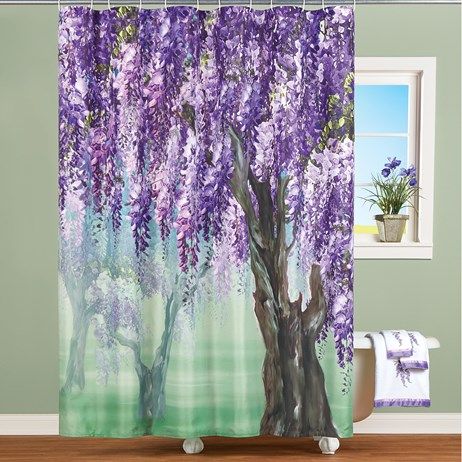 Lavender Tree, Sage Background, Tree Shower Curtain, Chevron Shower Curtain, Purple Comfort, Purple Shower Curtain, Bathroom Window Treatments, Wisteria Tree, Colorful Shower Curtain