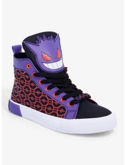 Pokemon Gengar Hi-Top Sneakers, Fan Made Pokemon Trainers, Lace Charms, Pokemon Hoodie, Pokemon Tv, Pokemon Merchandise, Gengar Pokemon, Battle Dress, Pokemon Clothes, Pokemon Accessories