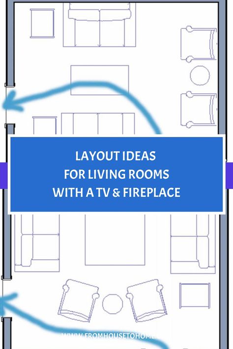 layout ideas for living rooms with a TV and fireplace How To Arrange Living Room Furniture With Fireplace, Design A Room Layout, Furniture Arrangements For Living Room, Long Tv Room Layout, Long Narrow Living Room Layout Fireplace, Living Room Layout With Tv Over Fireplace, Living Room With 3 Couches, Long Rectangle Living Room Layout With Fireplace, Living Room Fireplace Furniture Layout