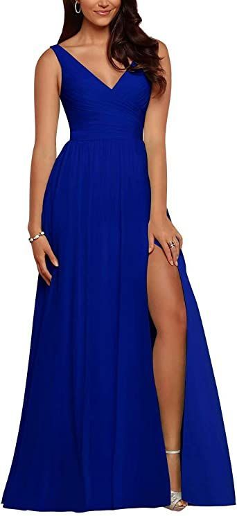 Women's Bridesmaid Dresses Long for Teens Side Split Chiffon Double V Neck Maid of Honor Formal Dresses for Wedding Formal Dresses For Wedding, Royal Blue Bridesmaid Dresses, Womens Bridesmaid Dresses, Bridesmaid Dresses Long Chiffon, Formal Wedding Guest Dress, Chiffon Bridesmaid Dresses, Evening Party Gowns, Dresses For Wedding, Chiffon Evening Dresses