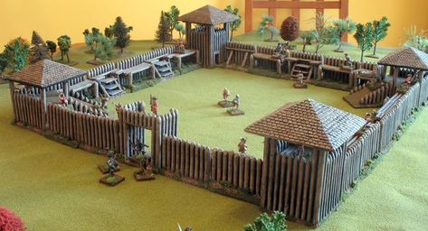 My completed 25mm Acheson Creations French & Indian War fort    I wasn't sure if I'd be able to get this whole thing completed in time for... Fortification Architecture, Wooden Fort, Castle Layout, Model Castle, Army Men Toys, Toy Castle, Wood Craft Patterns, Old Fort, Wargaming Terrain