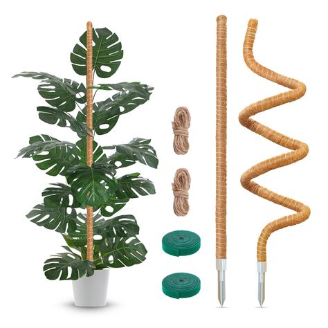 PRICES MAY VARY. Proper Length,Rich Accessories: Our moss pole set include 2 pack 47 inches 3.93 ft handmade moss poles. Comes with 2 x 6.6 feet twine and 2 x 6.6 feet velcro strips.Use jute rope to bind the plant to the moss pole to set the shape and help the baby plants to be thrived. Our moss poles provide a more natural and diverse growth direction for plants and help plants to get more sunlight and water, then the plants will grow bigger and more mature leaves Quality Coco Coir Materials;Be Monstera Staking, Indoor Climbing Plants, Plants Monstera, Creepers Plants, Plant Cages, Moss Pole, Plant Ties, Coco Coir, Support Plante