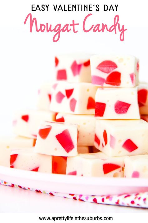 This Easy Valentine's Day Nougat Candy is an easy no-bake treat that is perfect for Valentine's Day.  Perfect for parties and homemade gifts! Nougat Candy Recipes, Gumdrop Nougat, Nougat Candy, Nougat Recipe, Christmas Fudge, Candy Recipe, Candy Recipes Homemade, Christmas Candy Recipes, Christmas Snacks