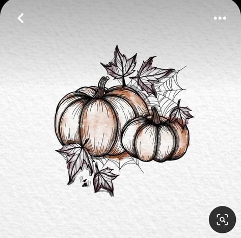 Autumn Tatoos Fall, Delicate Pumpkin Tattoo, Fall Leaves Aesthetic Drawing, Fall Time Tattoos, Pumpkin And Leaves Tattoo, Fall Lover Tattoo, Watercolor Pumpkin Tattoo, October Themed Tattoos, Fall Themed Tattoos Sleeve