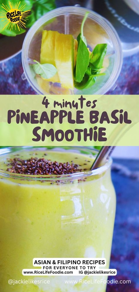 glass-of-pineapple-basil-smoothie Pineapple Basil Smoothie, Basil Smoothie Recipe, Pineapple Smoothie Healthy, Basil Smoothie, Pineapple Smoothie, Vegetarian Paleo, Fresh Basil, Few Ingredients, Juicing Recipes