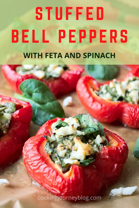 Spinach Stuffed Peppers, Stuffed Bell Peppers No Meat, Healthy Vegetarian Stuffed Peppers, Stuffed Peppers With Feta Cheese, Easy Stuffed Bell Peppers Vegetarian, Bell Pepper Recipes Healthy, Peppers Stuffed With Quinoa And Spinach, Stuffed Bell Peppers Feta, Feta Stuffed Peppers