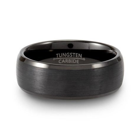 Our Men's Brushed Black Beveled Edge Tungsten Ring is rugged and stylish and the perfect gift for any man. The 8mm black tungsten band features a brushed finish and a beveled edge and can be personalized with an engraving on the inside. Men’s Black Ring, Coordinates Jewelry, Tungsten Mens Rings, Black Tungsten, Tungsten Wedding Bands, Monogram Jewelry, Cz Stud Earrings, Tungsten Ring, Engraved Jewelry