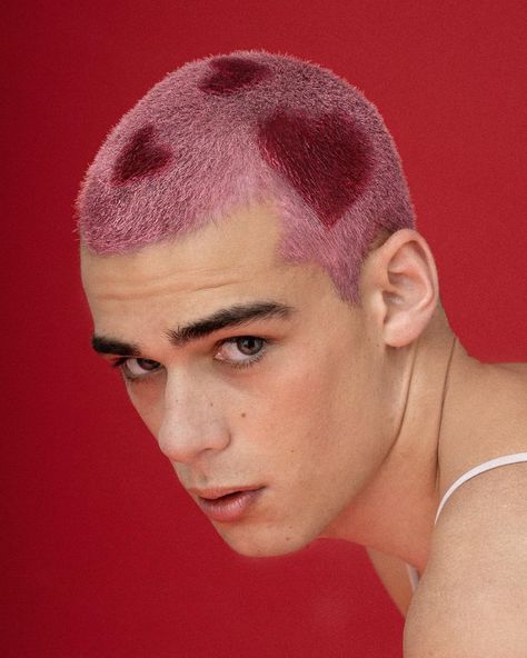 Colorful Buzzcut, Colored Buzzcut, Pink Buzzcut, Candy Couture, Hair Designs For Men, Men Fashion Photoshoot, Peach Hair, Studio Portrait Photography, Day Lewis