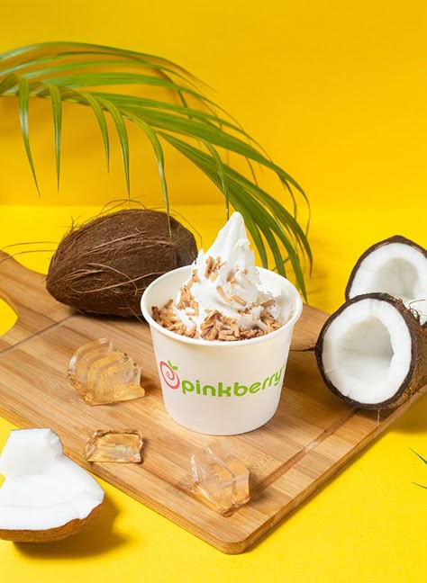 Product Photography - Pinkberry NG on Behance Popsicle Product Photography, Ice Cream Photography Ideas, Coconut Product Photography, Ice Cream Product Photography, Gelato Photography, Coconut Photography, Ice Cream Cups Design, Popsicles Cake, Product Photography Food