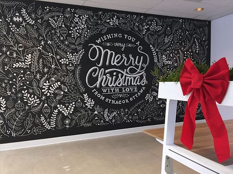 15ft x 8ft chalkboard illustration by me and the www.teknision.com design team for our holiday open house. Merry Christmas Chalkboard, Chalkboard Illustration, Chalk Wall Art, Christmas Chalkboard Art, Merry Christmas Calligraphy, Blackboard Art, Christmas Window Painting, Chalk Wall, Window Drawing