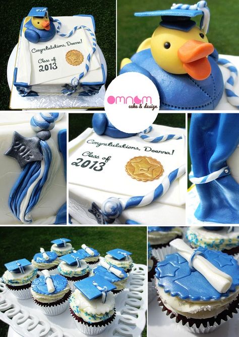 Rubber Duck Graduation Cake & Cupcakes Duck Cake, Cupcake Tower, Graduation Cake, Cake Cupcakes, Cupcake Ideas, Graduation Cakes, Rubber Duck, Graduation Party, Cupcake Cakes