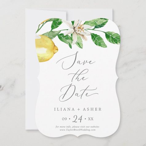 Modern Lemon Garden Wedding Save The Date  Zazzle Lemon Garden, Gorgeous Calligraphy, Mediterranean Wedding, Amalfi Coast Wedding, Modern Save The Dates, Floral Save The Dates, Gray Wedding, Date Invitation, Save The Date Card