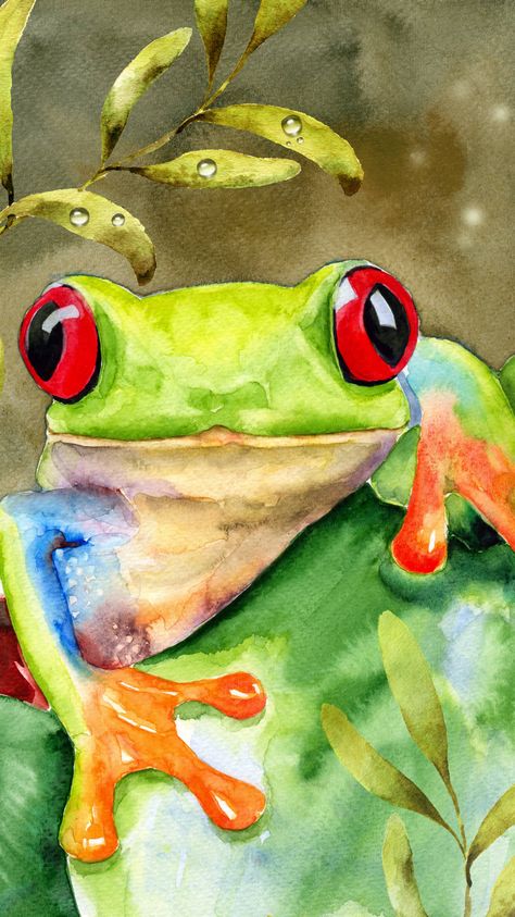 Jungle Animals Painting, Watercolour Frog, Frog Watercolor, Frosch Illustration, Frog Pictures, Frog Drawing, Animal Illustration Art, Canvas Art Projects, Kids Art Class