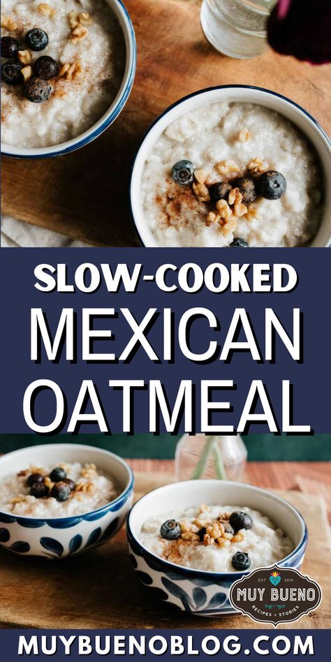 Whip up this slow cooked Mexican oatmeal to start your day. It is a creamy oatmeal that is loaded with creamy flavor as it is slow simmered with milk, brown sugar, and a dash of cinnamon. Serve with your favorite toppings and grab that spoon and dive in. The ultimate oatmeal recipe. Hotel Oatmeal Recipe, Oatmeal With Evaporated Milk, Cook Oatmeal On Stove, Old Fashioned Oats Recipes, Oatmeal Toppings Ideas, Mexican Oatmeal, Chicken Caldo, Avena Recipe, Bueno Recipes