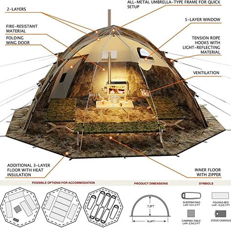 Introducing the RBM Outdoors Hot Tent with Stove Jack, the ultimate shelter for outdoor enthusiasts seeking adventure in any season! Designed to accommodate up to 8 people, this all-season tent is perfect for camping, fishing, hunting, and more, providing you with a cozy and comfortable retreat even in the harshest conditions. Built to withstand the elements, the RBM Outdoors Hot Tent is constructed with a double layer of durable and waterproof materials. Rain, snow, wind, and even extreme temp Outfitter Tent, Cold Weather Tents, Tent With Stove, Survival Tent, Hot Tent, Off Grid Survival, Winter Tent, Tent Stove, Waterproof Tent