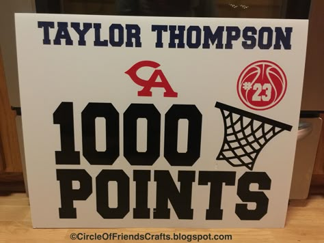 1000 point basketball sign 1000 Points Basketball, Basketball Celebration, Wooden Yard Art, Friends Crafts, Basketball Senior Night, Balls Quote, Basketball Signs, Basketball Ideas, Diy Wood Sign