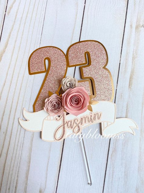 Rose Gold Number Cake Topper | Etsy Rose Gold Number Cake, Gold Number Cake, Fancy Cake Toppers, Minnie Mouse Cake Topper, Diy Cake Topper Birthday, Cricut Cake, Customized Cake, 21st Bday Ideas, 3d Cake Toppers