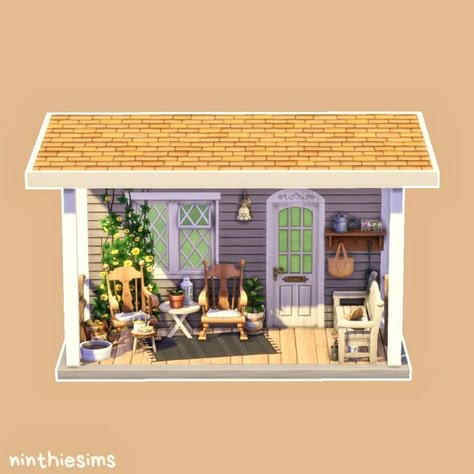 Sims Porch Ideas, Sims Appartement Building, Sims 4 Front Entrance Ideas, Sims 4 Decor Inspiration, Sims Entryway Ideas, Sims 4 Front Porch Ideas, The Sims 4 Interior Ideas, Sims 4 Porch Ideas, Sims 4 Balcony Ideas