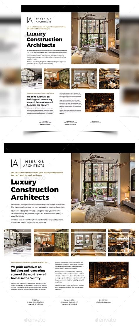 Interior Design - Architecture Flyer Template by madridnyc | GraphicRiver Architecture Advertising Design, Interior Design Newsletter, Architecture Flyer, Interior Design Flyer, Capability Statement, Interior Design Template, Graphic Art Prints, Flyer Printing, Christmas Interiors