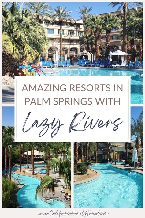 Is there anything better than floating down a lazy river on a hot, sunny day? Palm Springs, California is an iconic destination, filled with luxurious resorts, world class golf courses and wonderful dining and shopping destinations. Here are four Palm Springs resorts with lazy rivers to enjoy on your desert vacation. #palmsprings #california Best Resorts In California, California Palm Spring, Palm Springs Resorts, Palm Springs Hotel, Desert Vacation, Southern California Travel, Palm Springs Hotels, Spring Getaway, Beautiful California