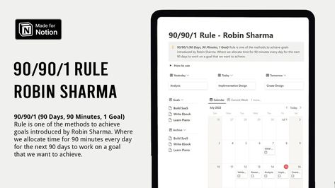 Reach Your Goal with 90/90/1 Rule - Productivity Template 90/90/1 Rule, The Pomodoro Technique, Free Meal Planner, Student Dashboard, Habit Formation, Time Management Techniques, Daily Progress, Avoid Distractions, Meal Planner Template