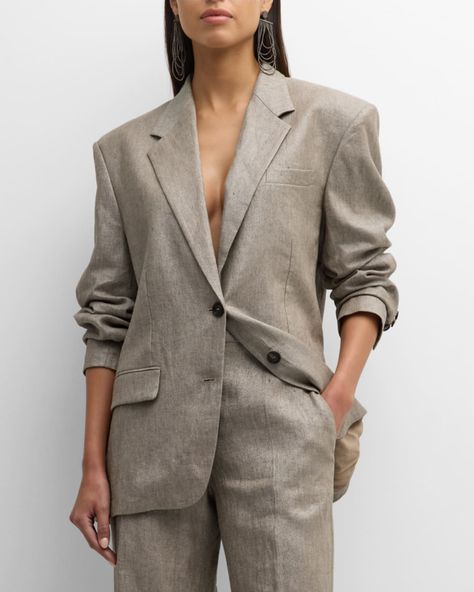 Linen Blazer Outfit Women, Linen Blazer Outfit, Brunello Cucinelli Women, Linen Style Fashion, Blazer Outfits For Women, Linen Coat, Cord Set, Linen Clothing, Press Tour