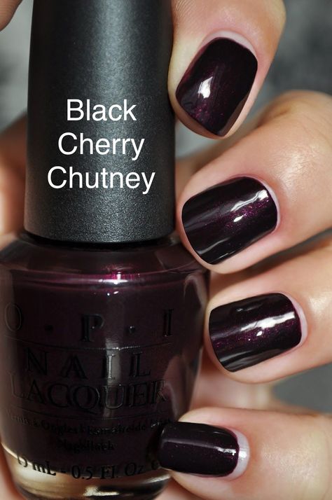 Dark Opi Gel Nail Polish, Dark Holiday Nails, Wine Colored Nails, Opi Black Cherry Chutney, Dark Color Nails, Opi Gel Nails, Band Nails, Punk Nails, Sassy Nails