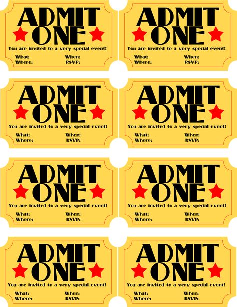 Ticket Stub Invitations, Blank Ticket Template, Movie Ticket Birthday Invitations, Movie Ticket Template, Movie Ticket Stubs, Movie Ticket Invitations, Ticket Template Printable, Ticket Template Free, Movie Night Invitations